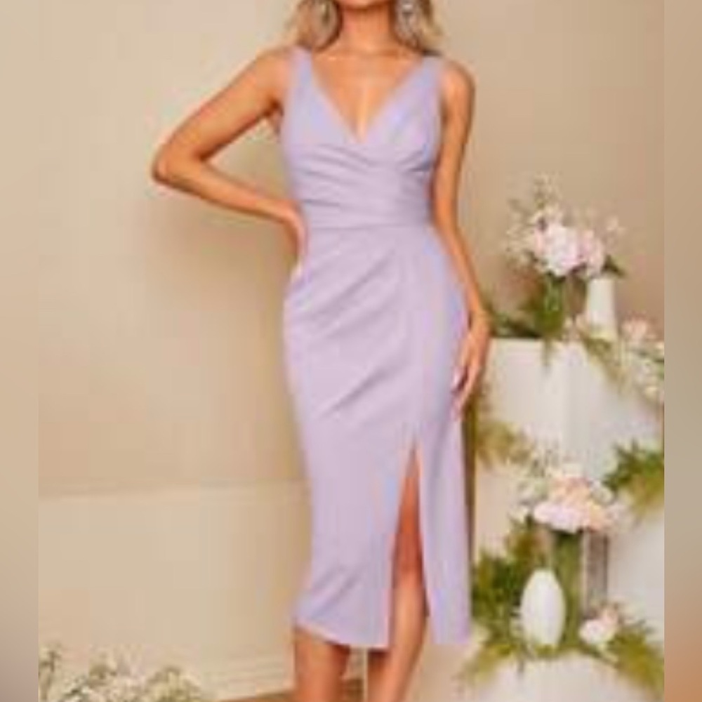 SHEIN Purple Sheath Midi Dress Sweetheart Neckline